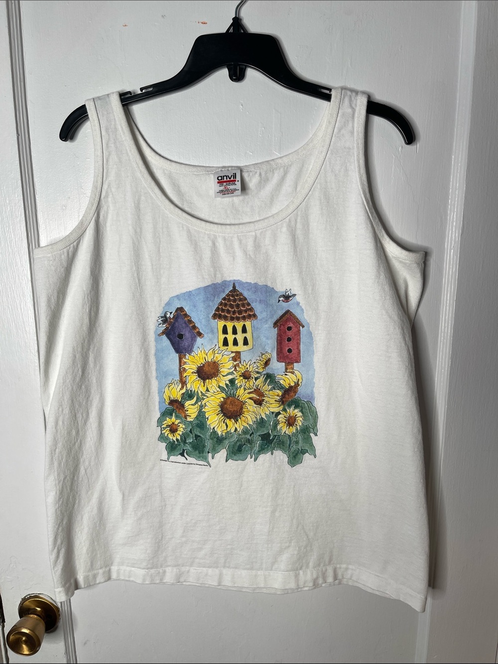 Anvil XL Tank Top 90s Y2K Bird House USA Cotton Birding Sunflowers Birds